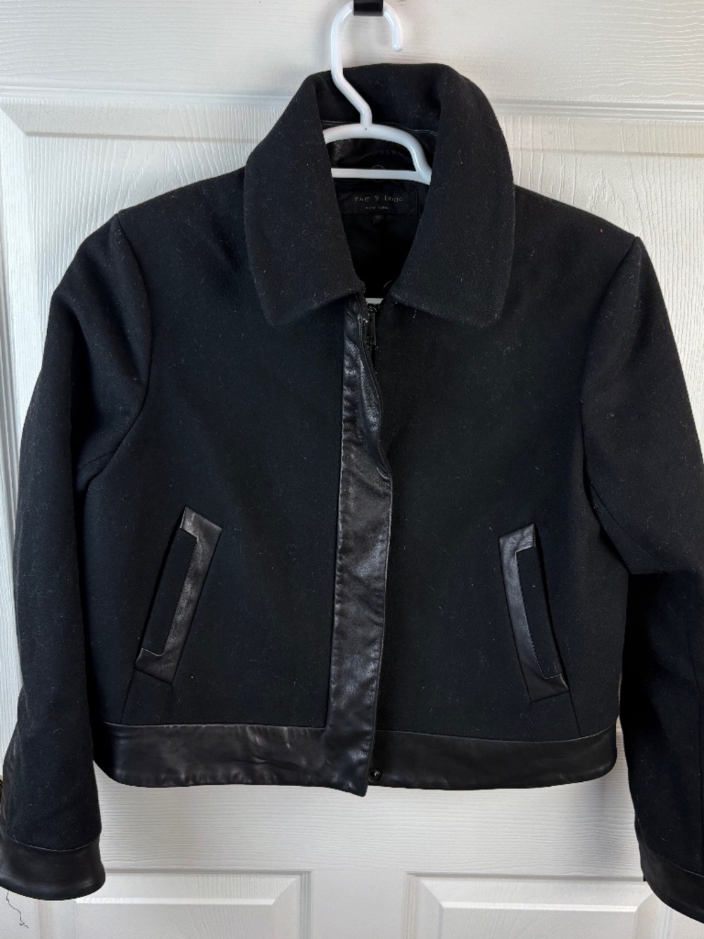 rag & bone Wool Lamb Leather Trim Full Zip Jacket